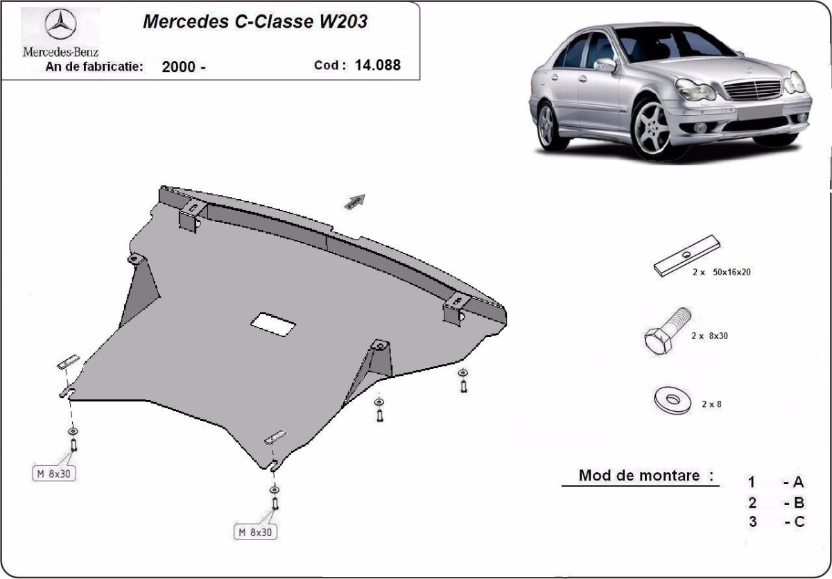 Ocelový kryt olejové vany pro Mercedes třídy C W203 2000 - 2007, 2.2 diesel