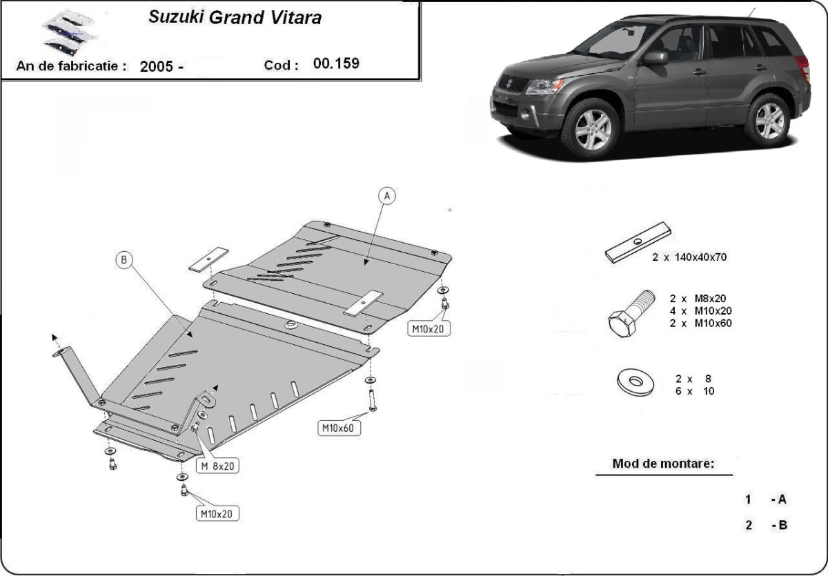 Ocelový kryt převodovky a rozdělovací převodovky pro Suzuki Grand Vitara 2 2005 - 2019, všechny motory