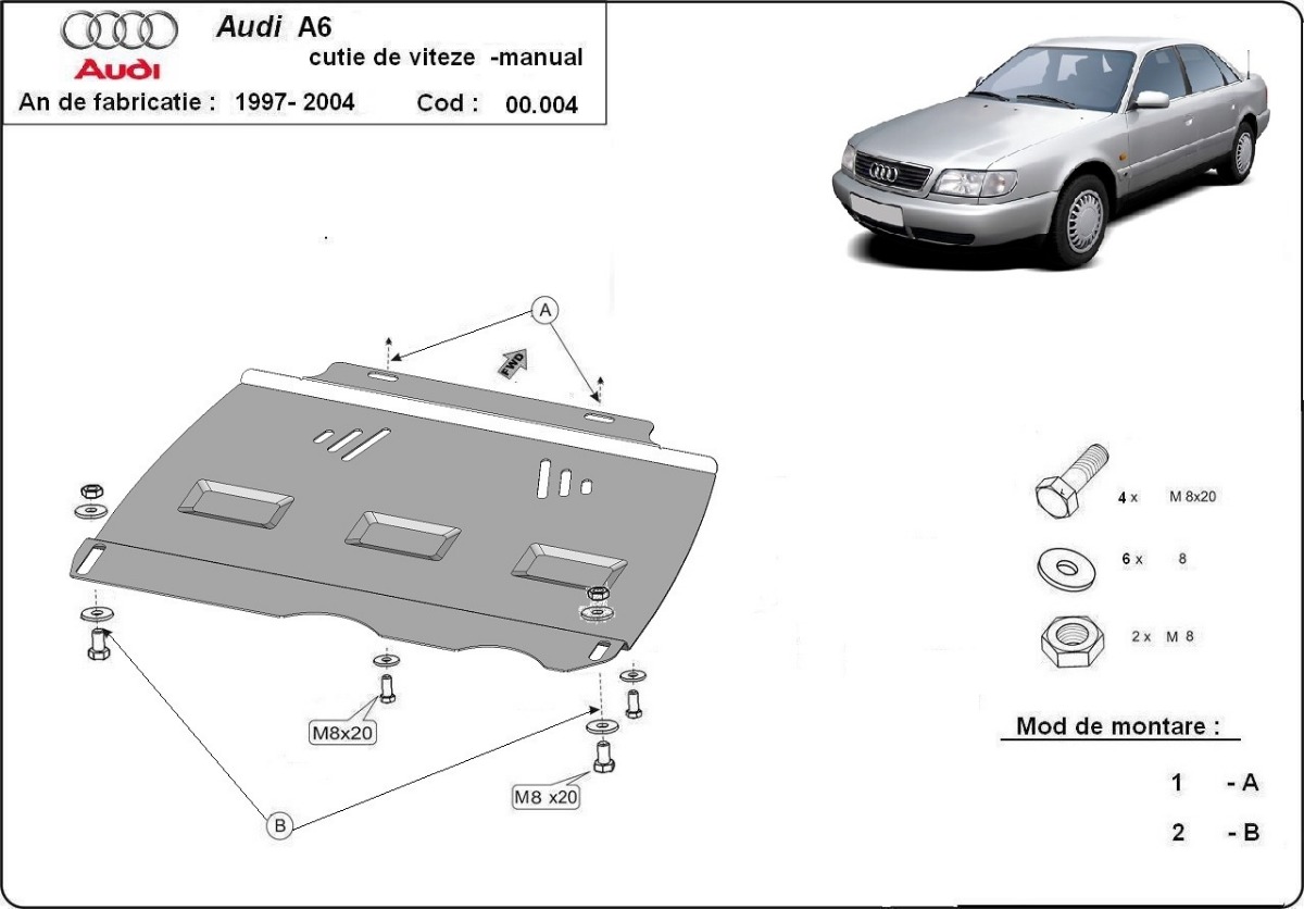 Ocelový kryt manuální převodovky Audi A6 1997 - 2004, manuala