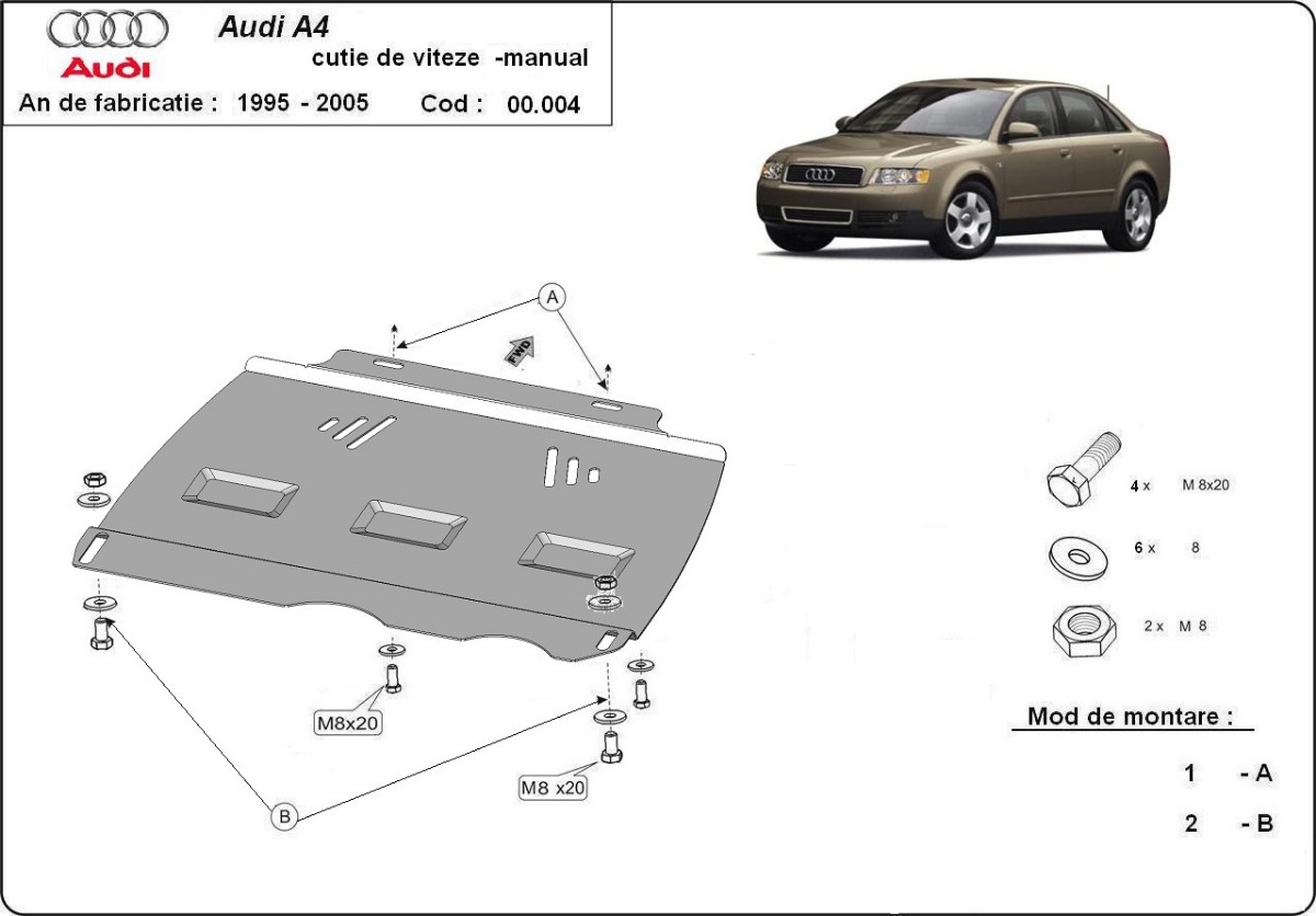 Ocelový kryt manuální převodovky Audi A4 B6 2000 - 2005, všechny motory