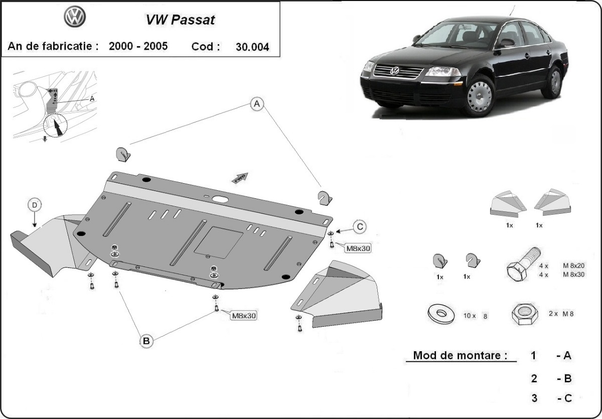 Ocelový kryt olejové vany pro VW Passat B5.5 2001 - 2005, 1.6, 1.8 ,   1.9 PD TDI