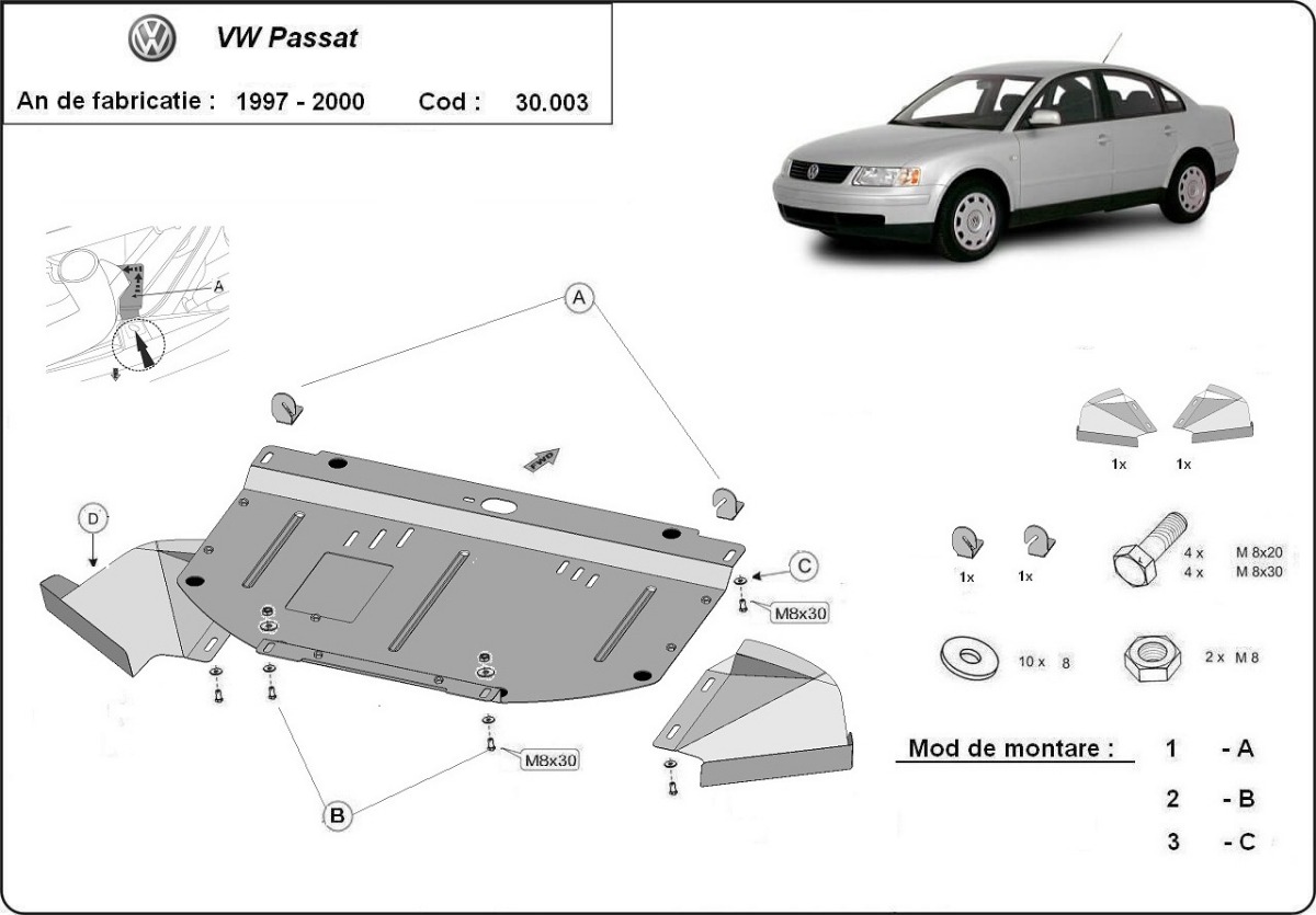 Ocelový kryt olejové vany pro VW Passat B5 1997 - 2000, 1.6, 1.8 , 1.9 TDI