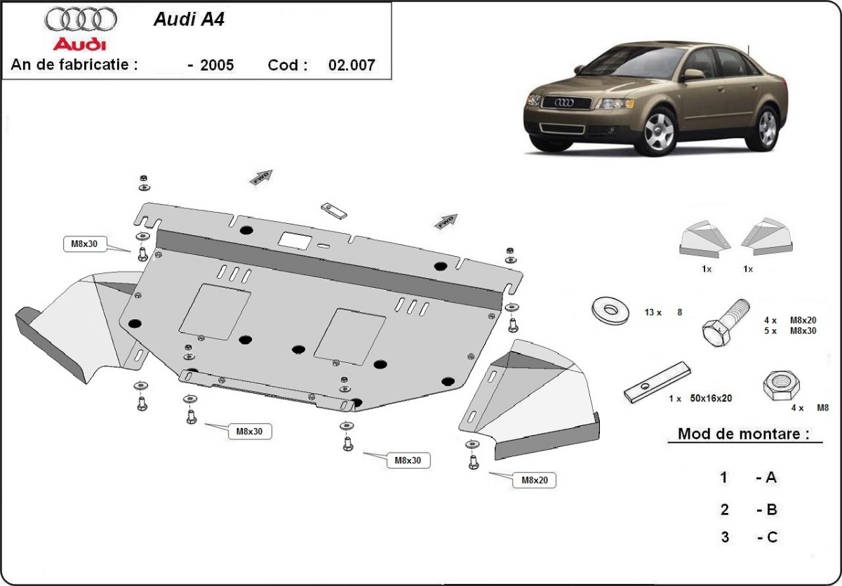 Ocelový kryt olejové vany pro Audi A4 B6 2000 - 2005, diesel 2.5 Tdi - V6