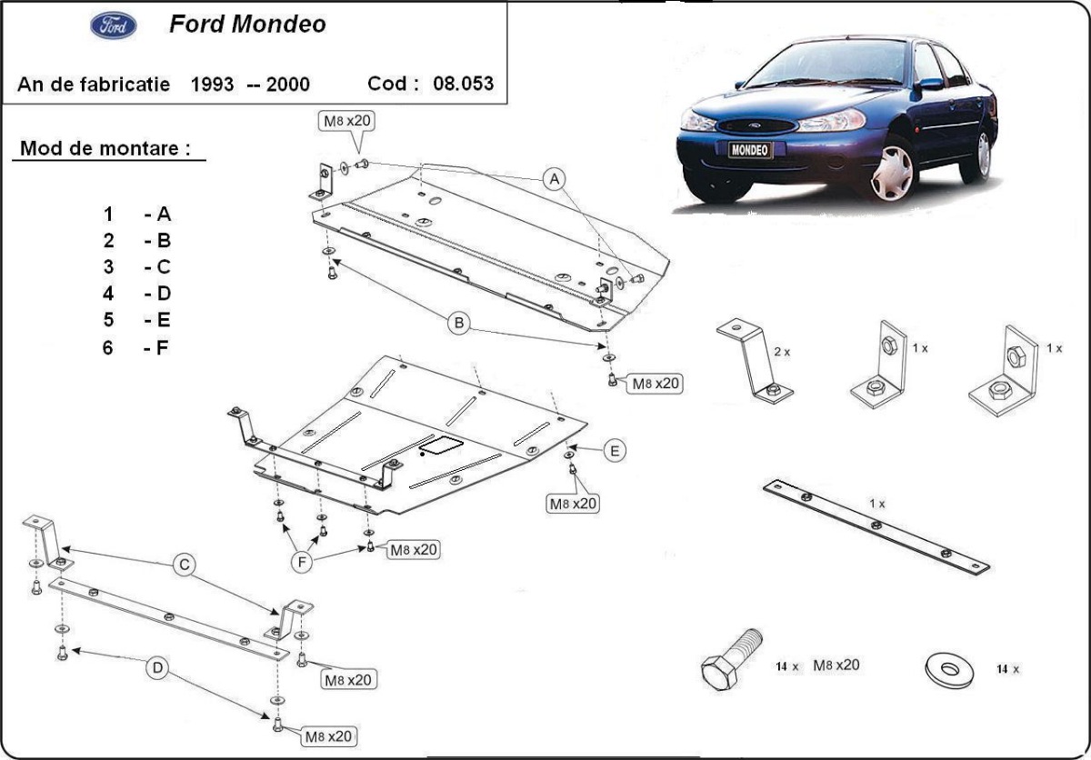 Ocelový kryt olejové vany pro Ford Mondeo 1,2 1993 - 2000, 1.8 , 2.0