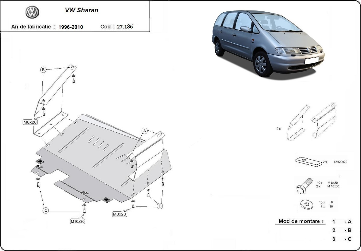 Ocelová ochrana olejové vany pro Volkswagen Sharan 1999 - 2010, 1.9, 2.0, 2.5, TDI