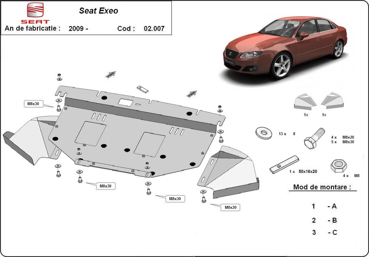 Ocelový kryt olejové vany pro Seat Exeo 2008 - 2013, všechny motory