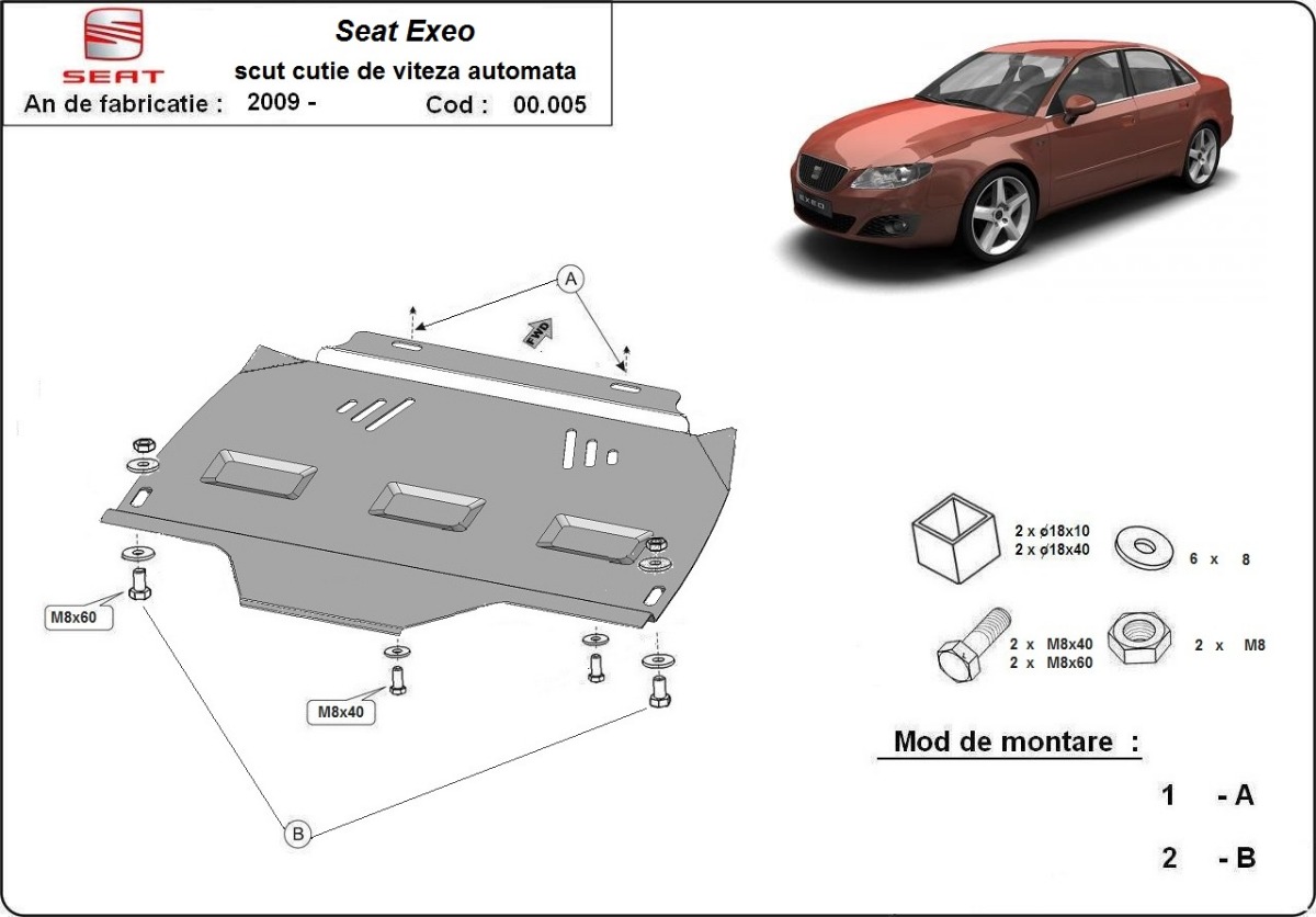 Ocelový kryt automatické převodovky pro Seat Exeo 2008 - 2013, všechny motory