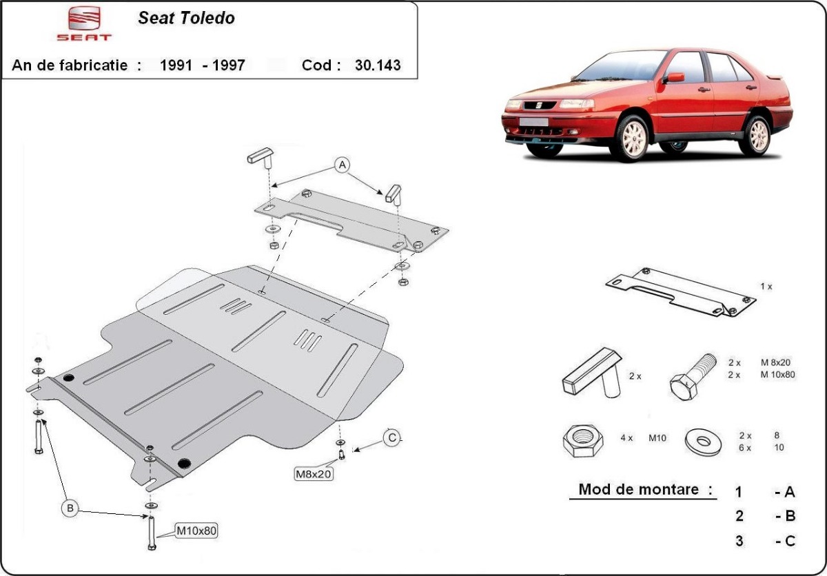 Ocelový kryt olejové vany pro Seat Toledo 1991 - 1997, všechny motory