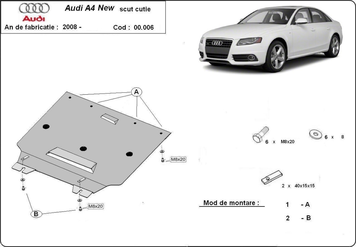 Ocelový kryt převodovky pro Audi A4 4 B8 2008 - 2014, všechny motory