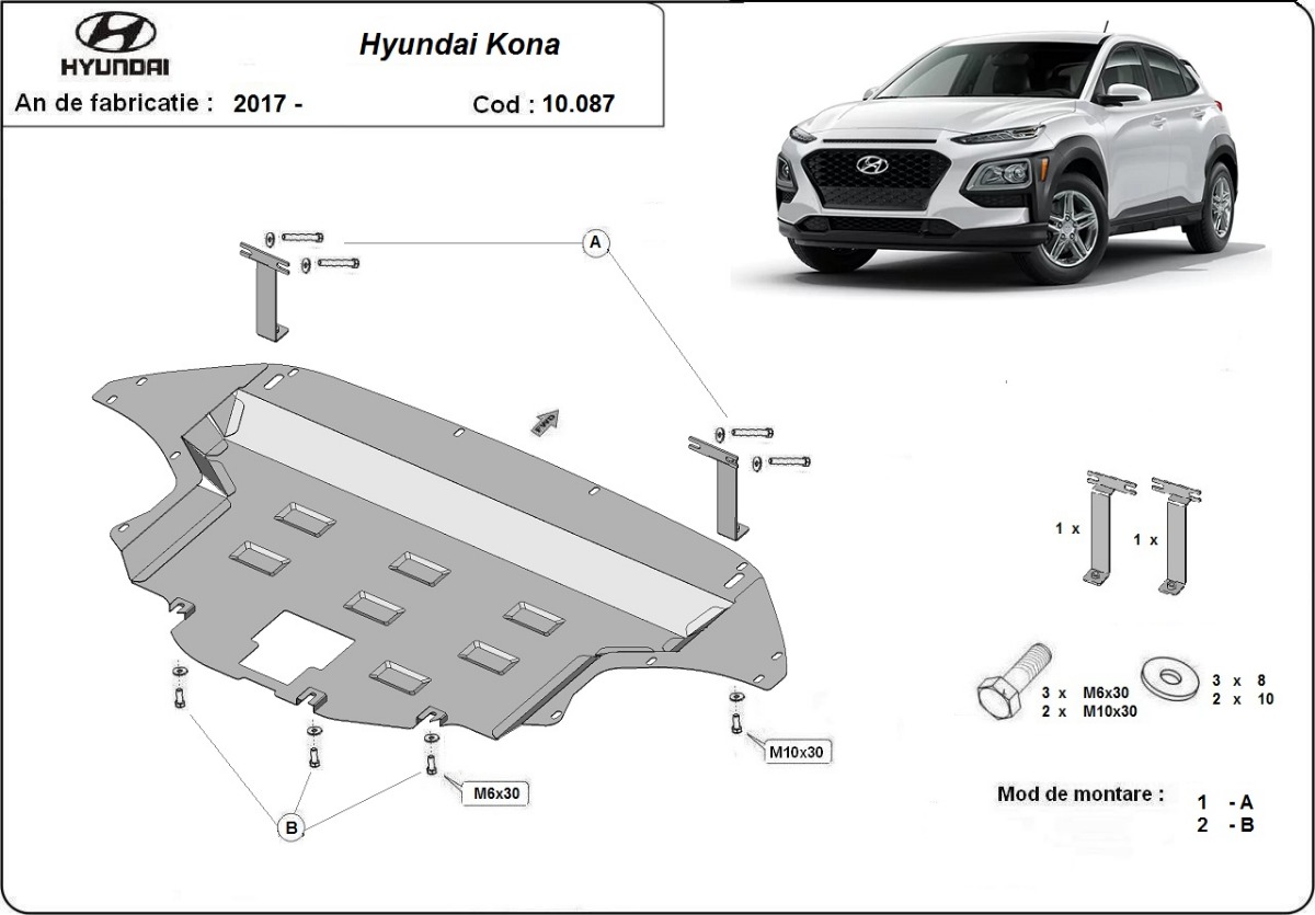 Ocelový kryt olejové vany pro Hyundai Kona 2018 - 2023, všechny motory