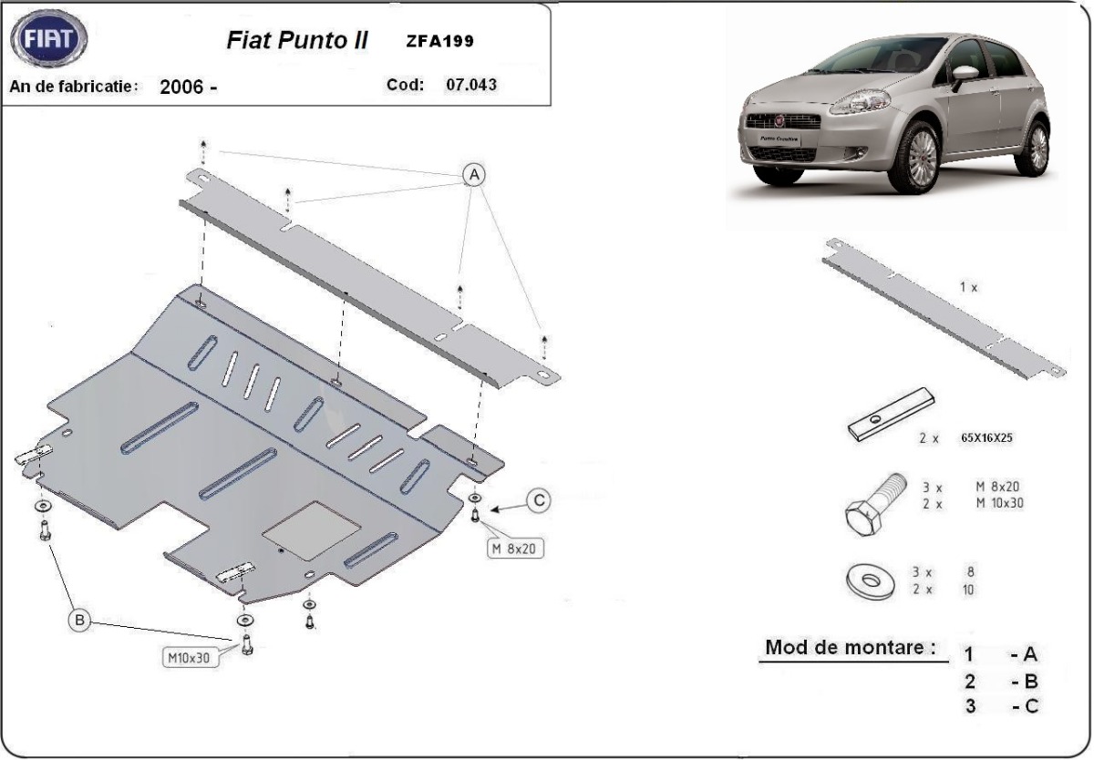 Ocelový kryt olejové vany pro Fiat Punto 2006 - 2018, všechny motory