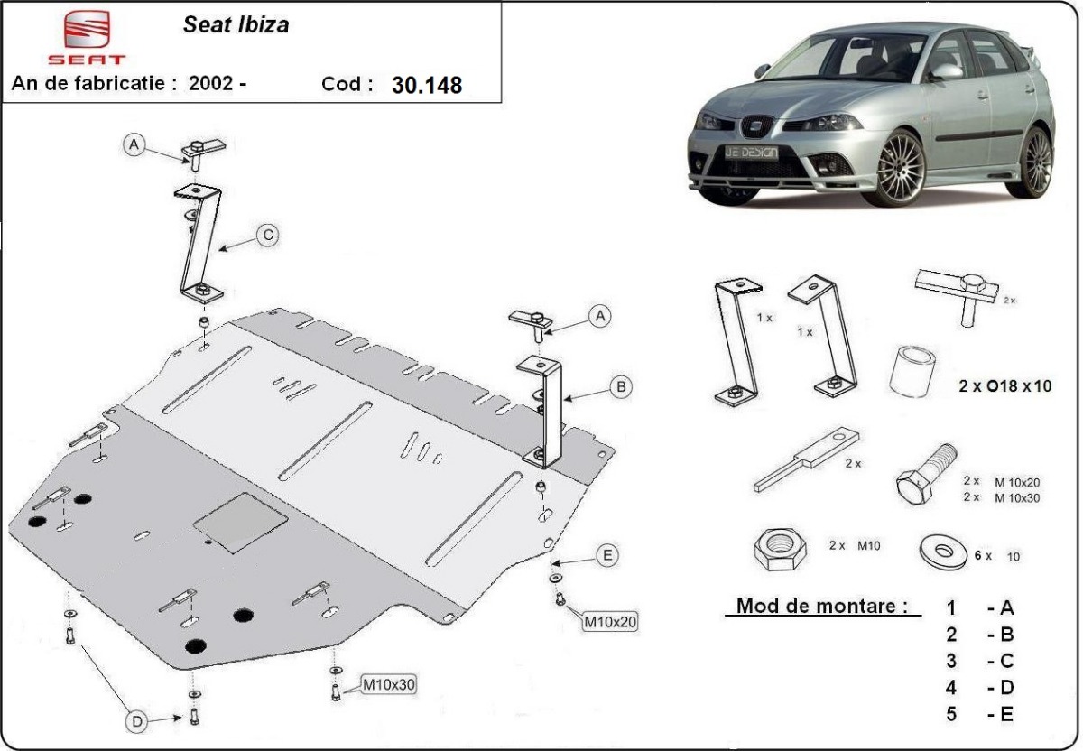 Ocelový kryt olejové vany pro Seat Ibiza Diesel 2002 - 2017, všechny motory
