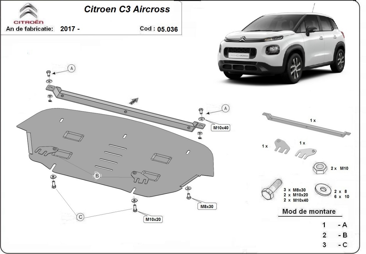 Ocelový kryt pod olejovou vanu pro Citroen C3 Aircross 2017 - 2026, Petrol