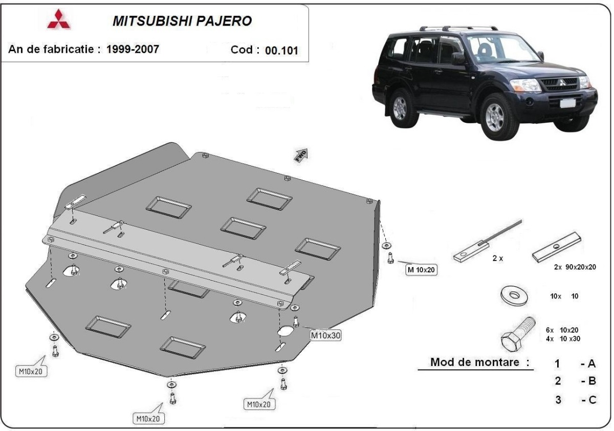 Ocelový kryt převodovky pro Mitsubishi Shogun 3 (V60, V70) verze 2.0 1999 - 2007, všechny motory