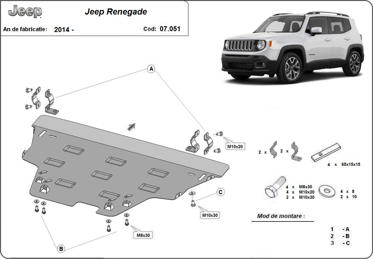 Ocelový kryt olejové vany pro Jeep Renegade 2014 - 2026, všechny motory