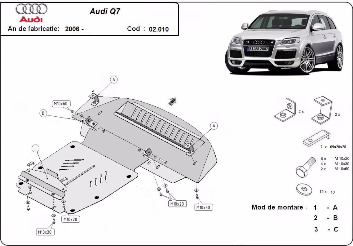 Ocelový kryt olejové vany pro Audi Q7 S-Line 2006 - 2015, všechny motory