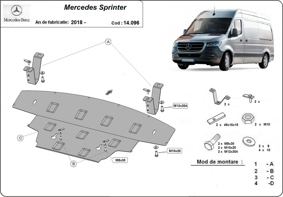 Ocelový kryt olejové vany pro Mercedes Sprinter-RWD 2018 - 2026, všechny motory