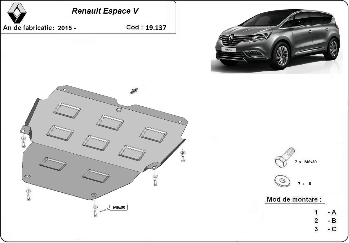 Ocelový kryt olejové vany pro Renault Espace 5 2015 - 2026, všechny motory