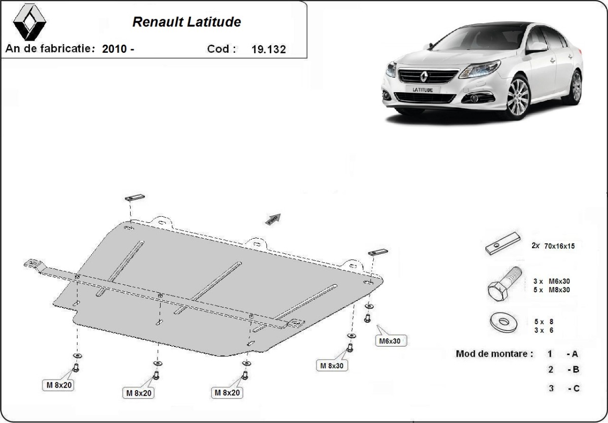 Ocelový kryt olejové vany pro Renault Latitude 2010 - 2015, všechny motory