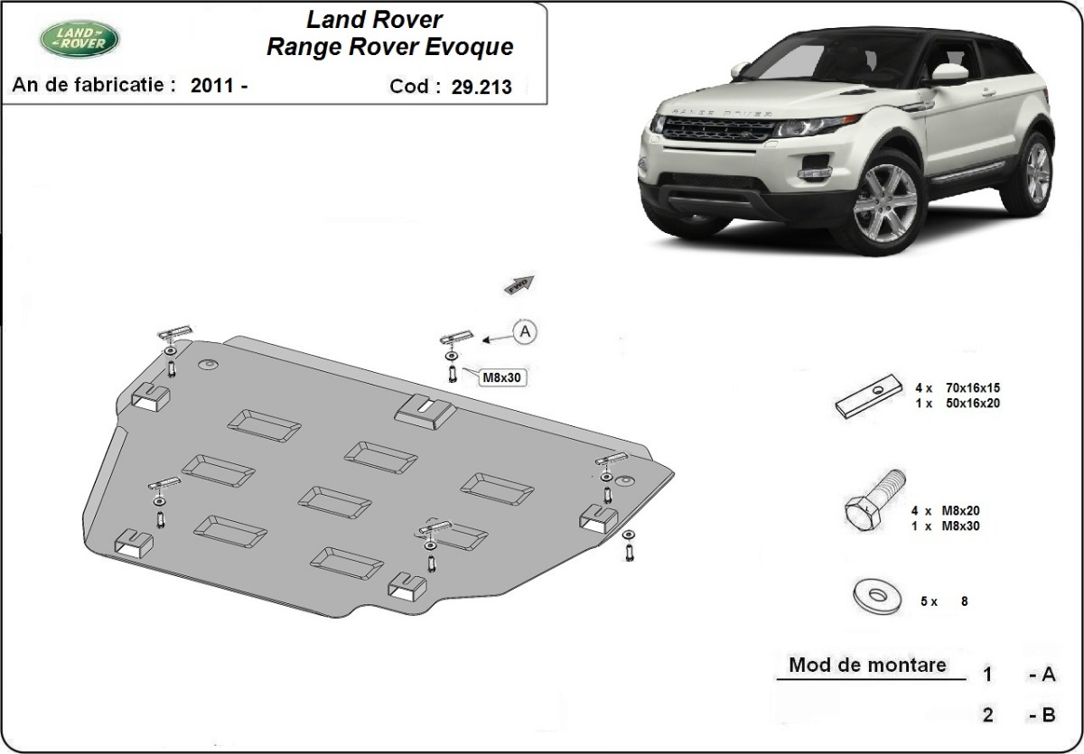 Ocelový kryt olejové vany pro Range Rover Evoque 2011 - 2018, všechny motory
