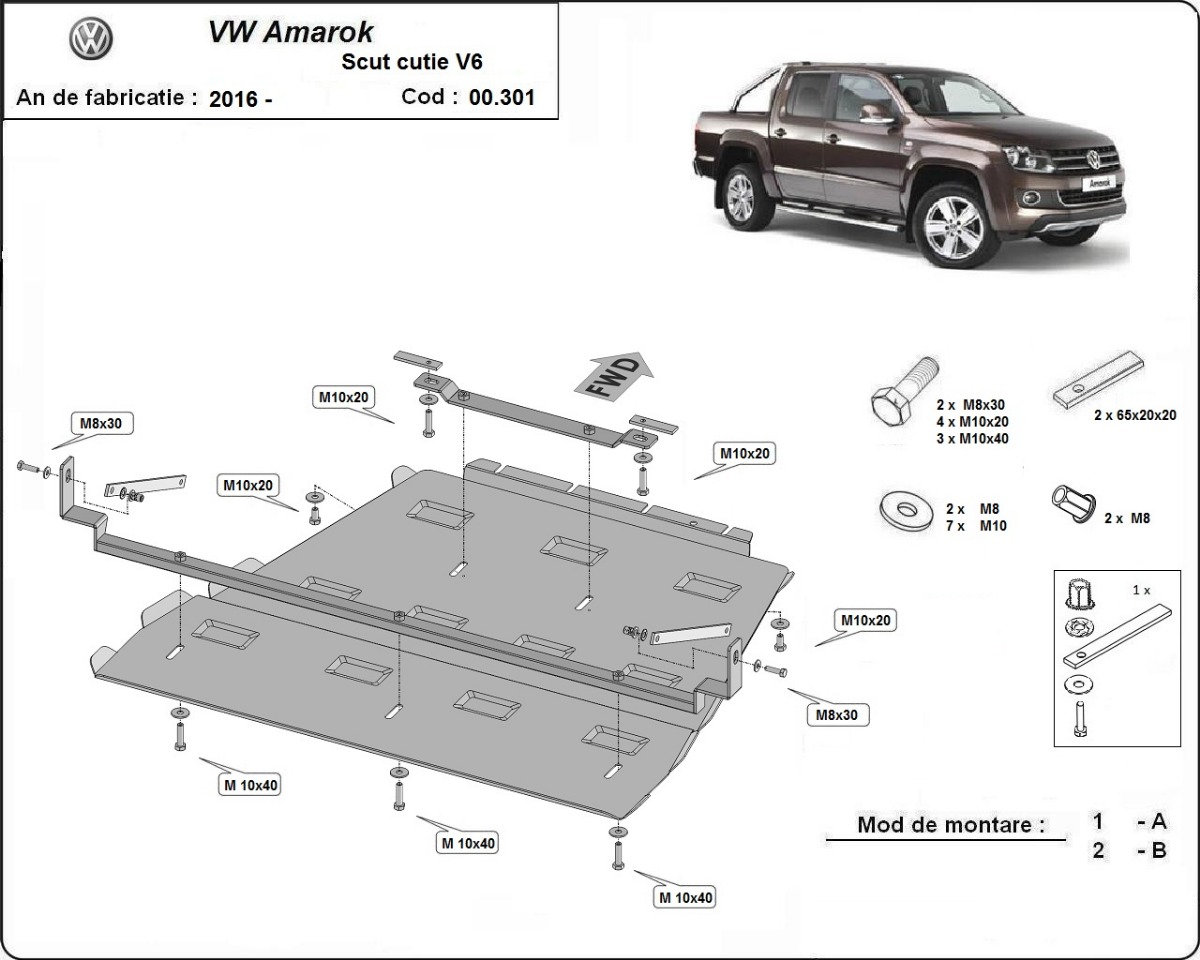 Ocelová převodovka a kryt diferenciálu pro Volkswagen Amarok - automat V6 2016 - 2022, V6 - automat