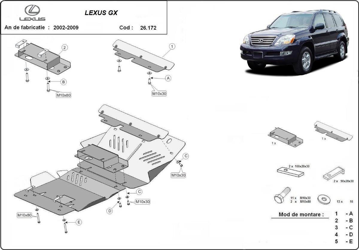 Ocelový kryt olejové vany pro Lexus GX 2002 - 2009, všechny motory