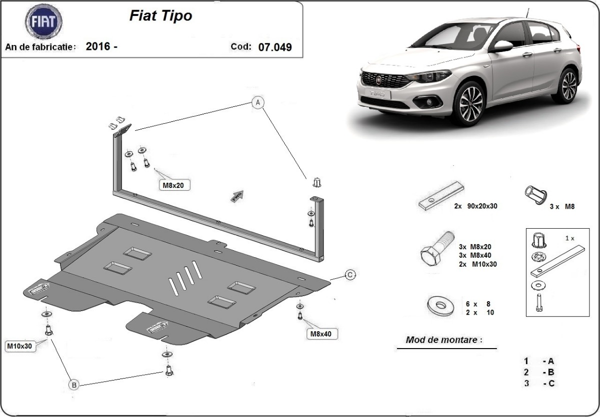 Ocelový kryt olejové vany pro Fiat Tipo 2016 - 2026, všechny motory
