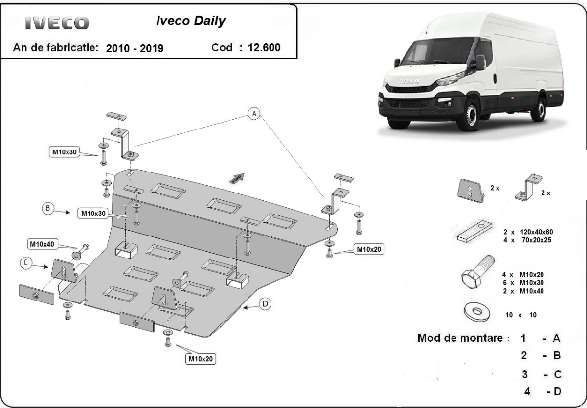Ocelový kryt olejové vany pro Iveco Daily 6 2014 - 2026, všechny motory