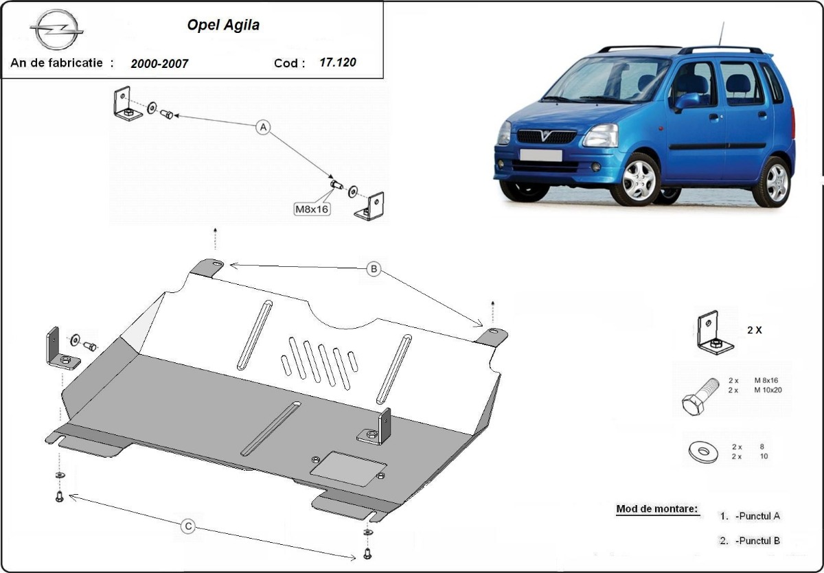 Ocelový kryt olejové vany pro Vauxhall Agila (H00) 2000 - 2007, 1.0, 1.2, 1.3D