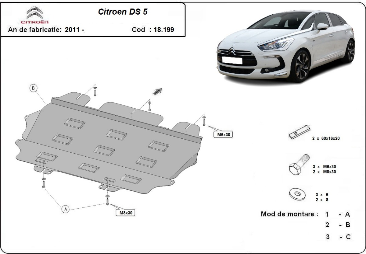 Ocelový kryt olejové vany pro Citroen DS5 2011 - 2018, všechny motory