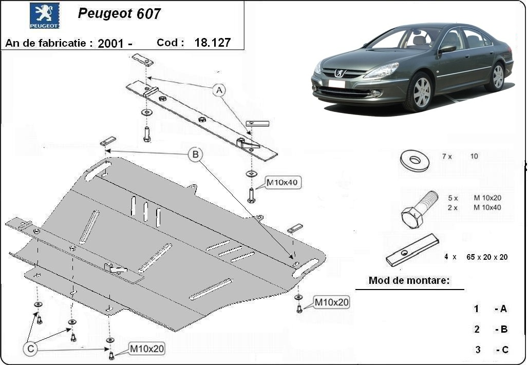Ocelový kryt olejové vany pro Peugeot 607 2001 - 2010, 2.9 V6