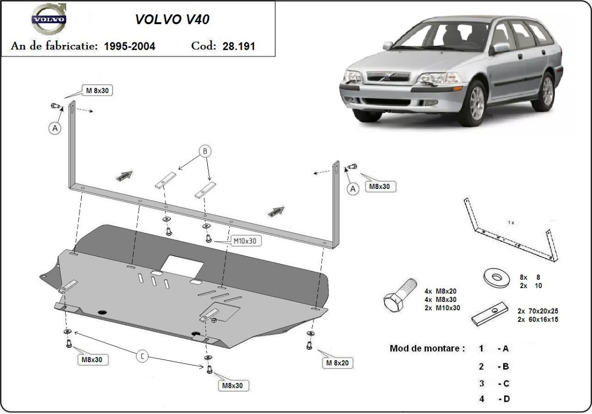 Ocelový kryt olejové vany pro Volvo V40 1995 - 2004, všechny motory