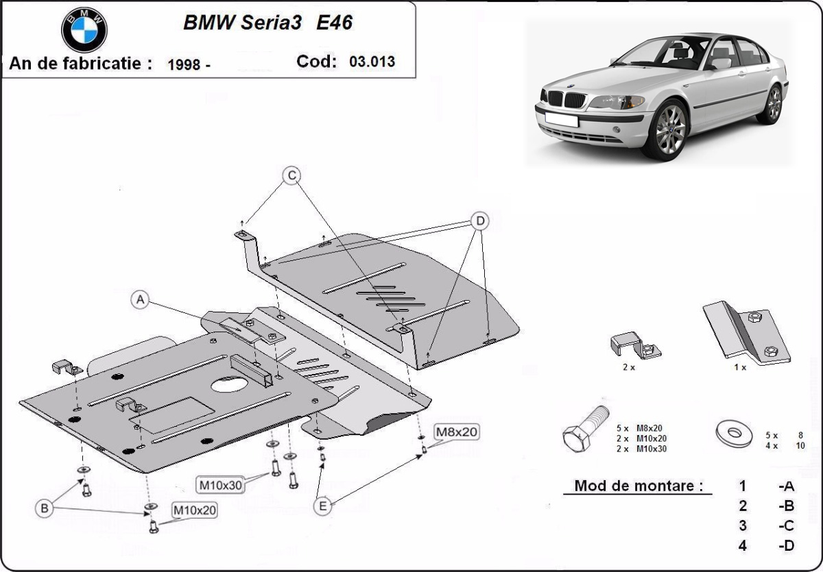 Ocelový kryt olejové vany pro BMW Seria 3 E46 - benzín 1998 - 2004, Not compatible with XDrive models