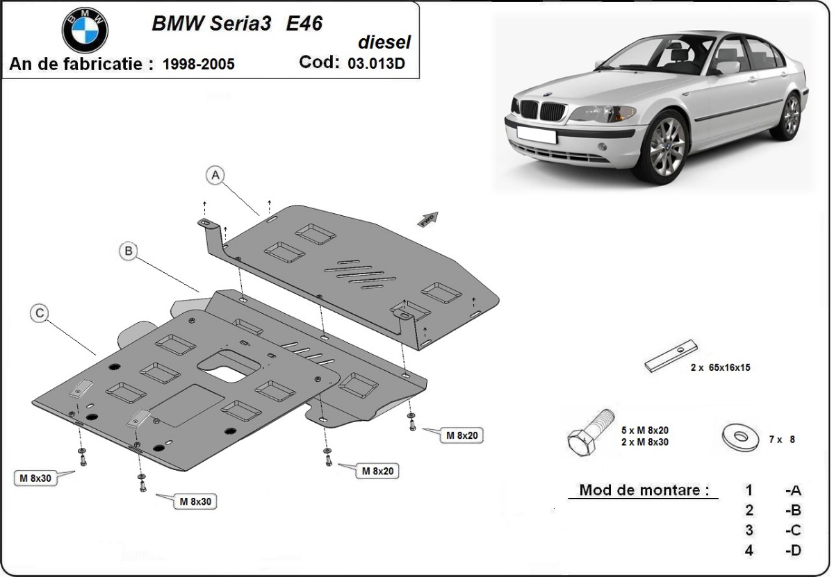 Ocelový kryt olejové vany pro BMW Seria 3 E46 - Diesel 1998 - 2005, všechny motory