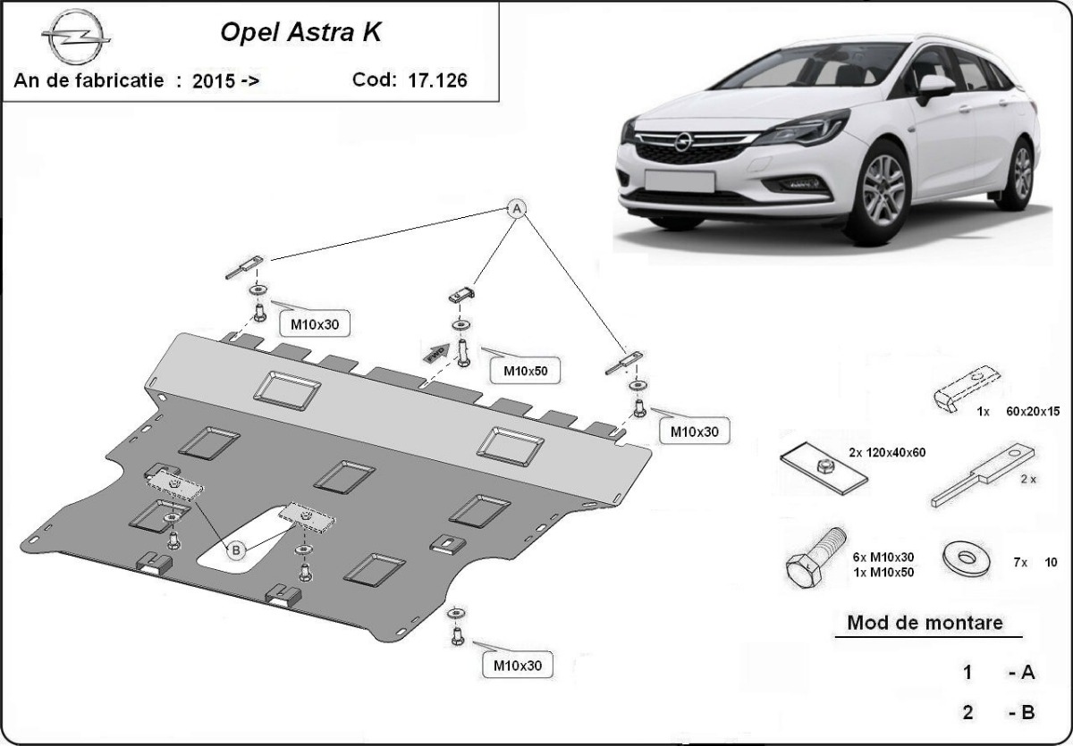 Ocelový kryt olejové vany pro Vauxhall Astra K 2015 - 2021, všechny motory