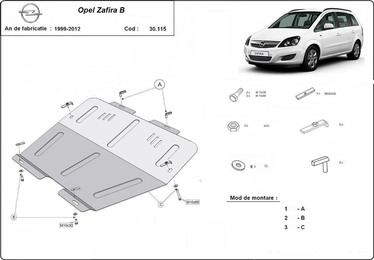Ocelový kryt olejové vany pro Vauxhall Zafira B 2005 - 2011, všechny motory