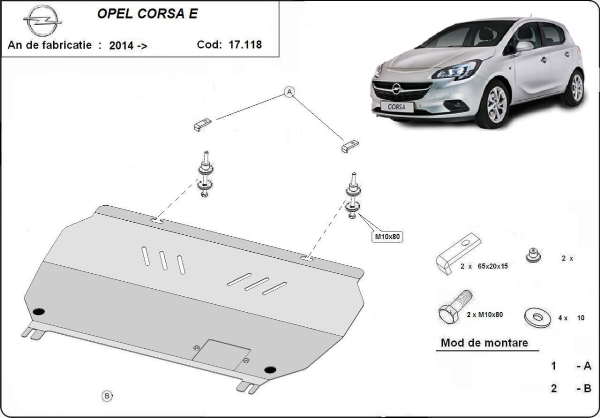 Ocelový kryt olejové vany pro Vauxhall Corsa E 2014 - 2019, všechny motory