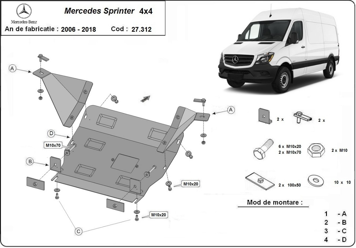 Ocelový kryt olejové vany pro Mercedes Sprinter 906 4x4 2006 - 2017, 4x4