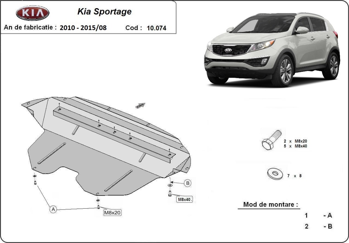 Ocelový kryt olejové vany pro Kia Sportage 2011 - 2015, 1.5, 1.6, 2.0 CRDi