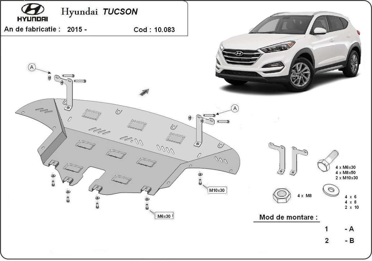 Ocelový kryt olejové vany pro Hyundai Tucson 2015 - 2020, všechny motory