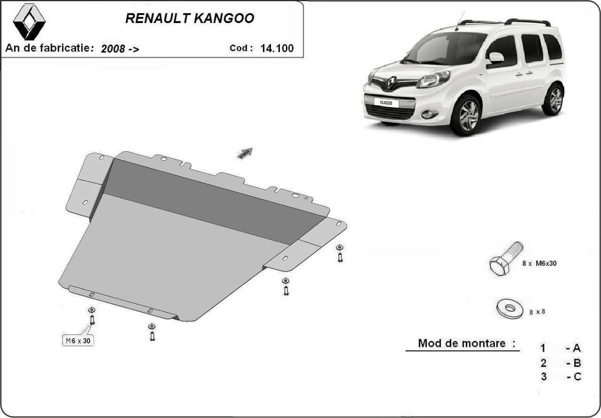 Ocelový kryt olejové vany pro Renault Kangoo 2008 - 2021, Unknown