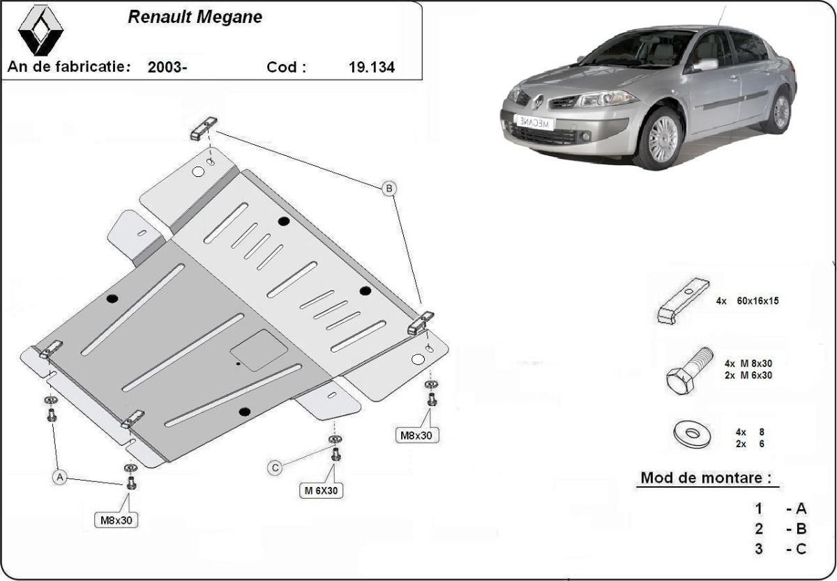 Ocelový kryt olejové vany pro Renault Megane 2 2004 - 2008, všechny motory
