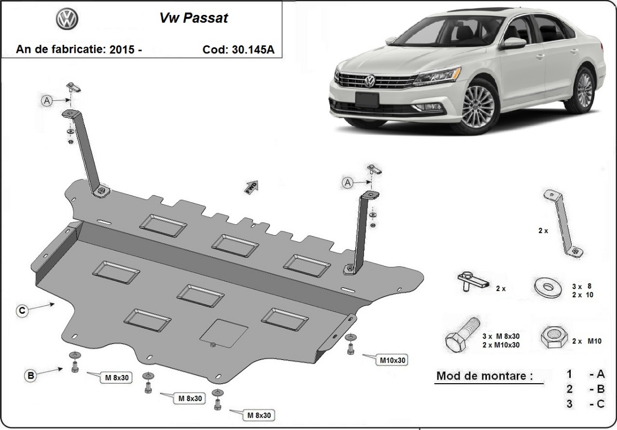 Ocelový kryt olejové vany pro VW Passat B8 - automatická převodovka 2014 - 2026, všechny motory