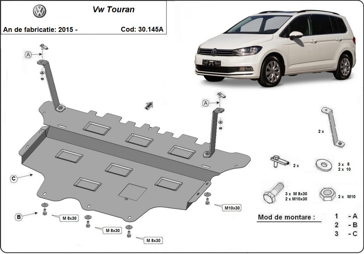 Ocelový kryt olejové vany pro VW Touran - automatická převodovka 2015 - 2026, všechny motory