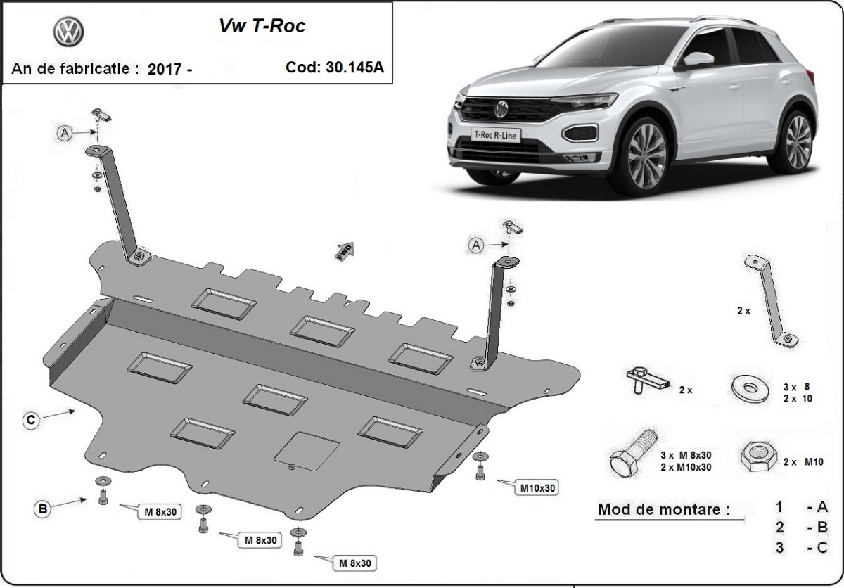 Ocelový kryt olejové vany pro Volkswagen T-Roc - automatická převodovka 2017 - 2026, všechny motory