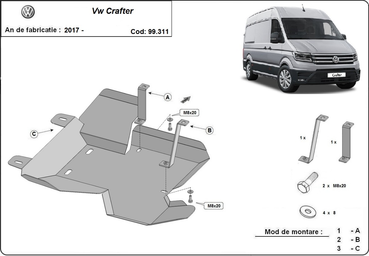 Ocelový kryt nádrže AdBlue pro Volkswagen Crafter / 18 l 2017 - 2026, všechny motory