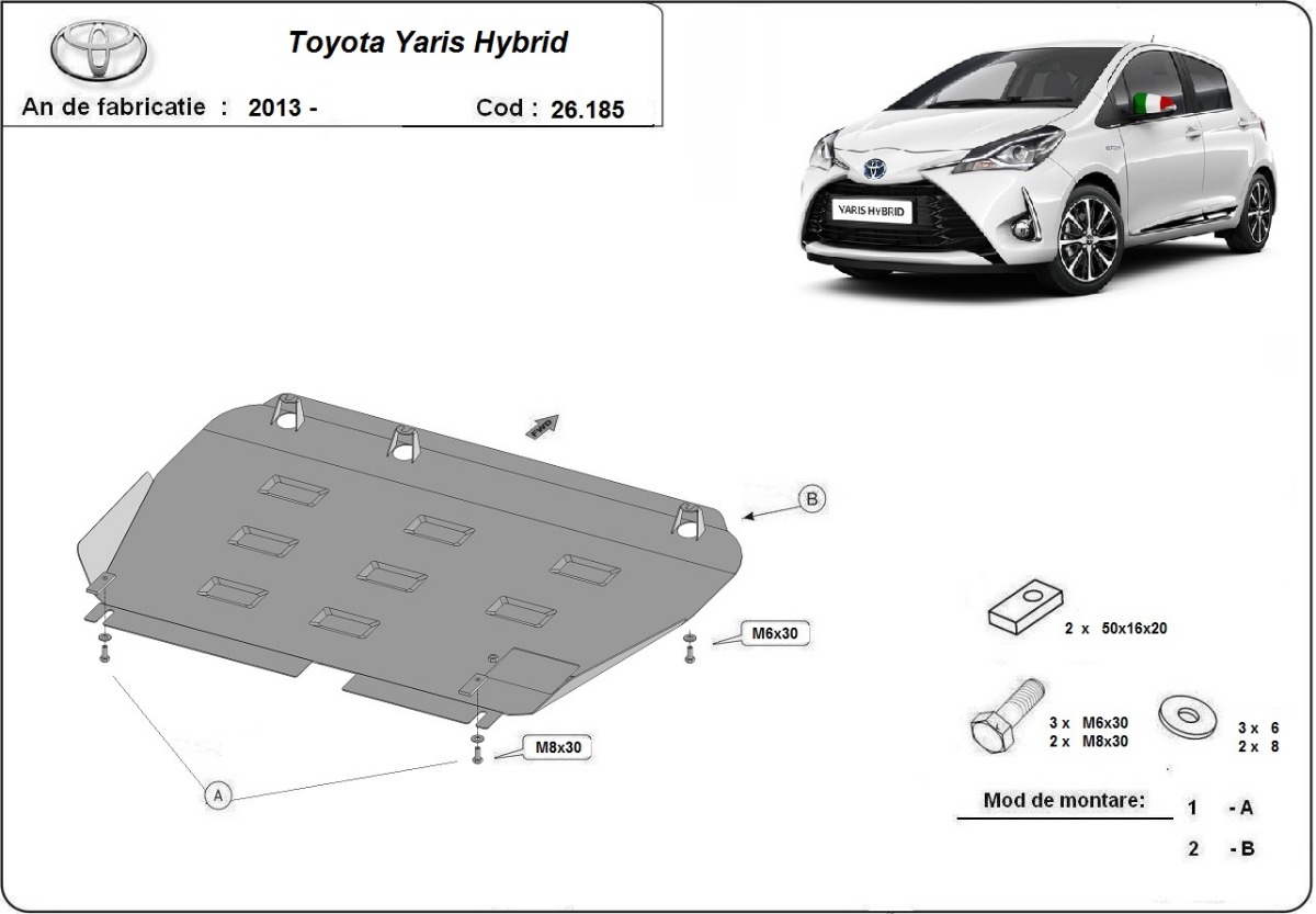 Ocelový kryt olejové vany pro Toyota Yaris XP150 2013 - 2021, XP150, všechny motory, Hybrid