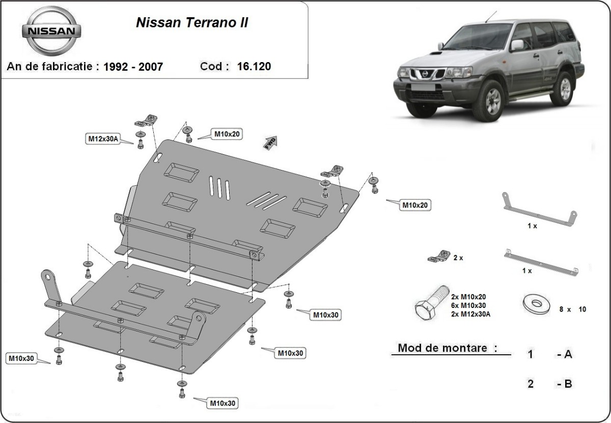 Ocelový kryt olejové vany pro Nissan Terrano II 1992 - 2007, všechny motory
