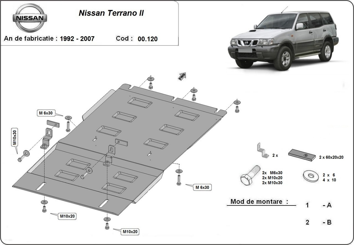 Ocelový kryt převodovky pro Nissan Terrano II 1992 - 2007, všechny motory