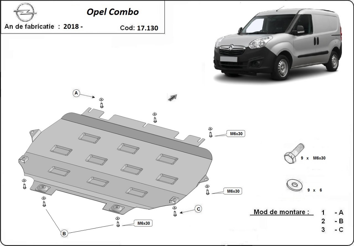 Ocelový kryt olejové vany pro Vauxhall Combo E 2018 - 2026, všechny motory